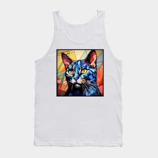 Geometric Cat Funny Abstract Cat Tank Top